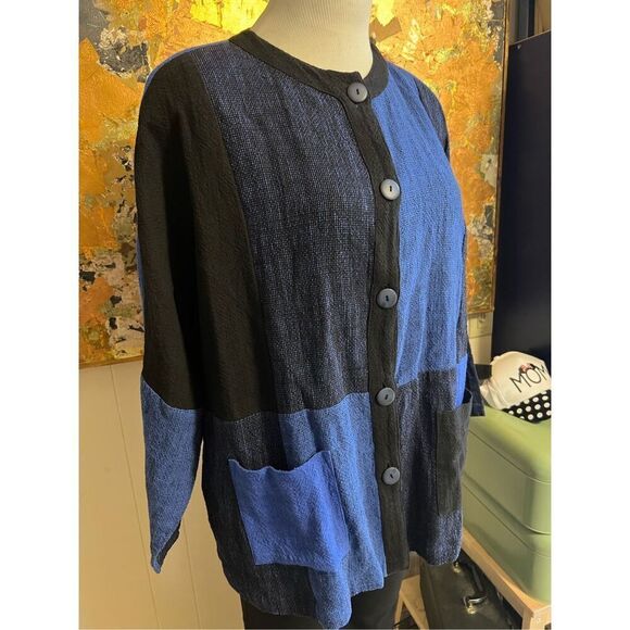 Vintage Sangam Women’s Medium Blue Black Cardigan Buttoned Sweater India - Picture 2 of 8